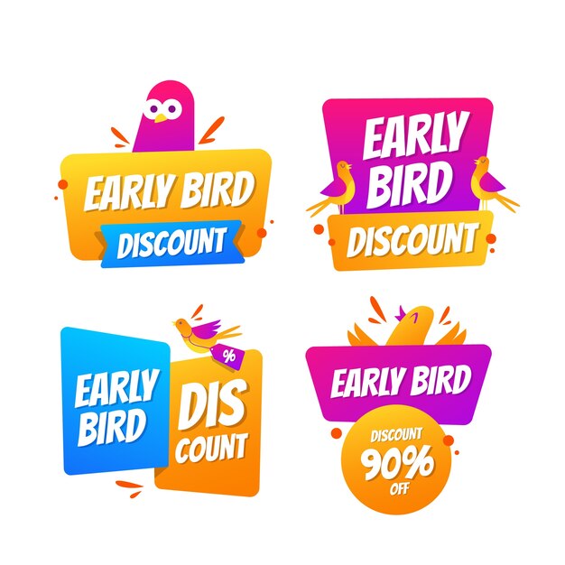 Colección de etiquetas de aves anticipadas degradadas