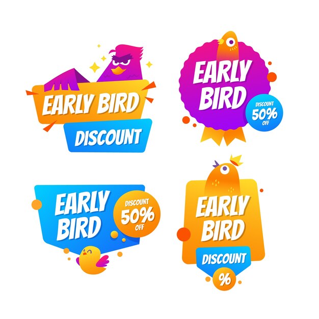 Colección de etiquetas de aves anticipadas degradadas