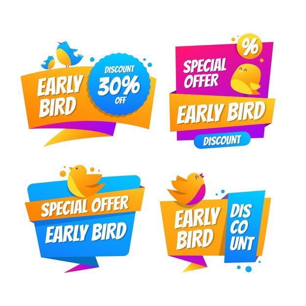 Colección de etiquetas de aves anticipadas degradadas