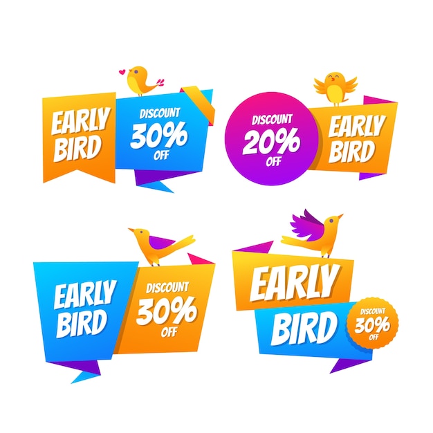Colección de etiquetas de aves anticipadas degradadas
