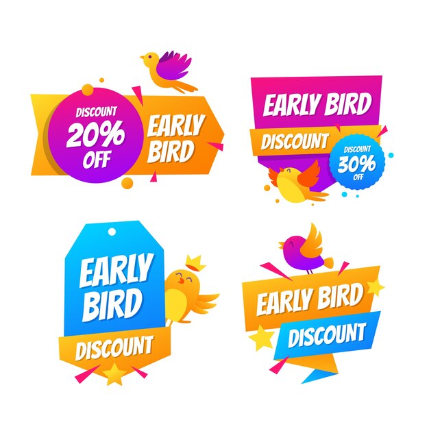 Colección de etiquetas de aves anticipadas degradadas