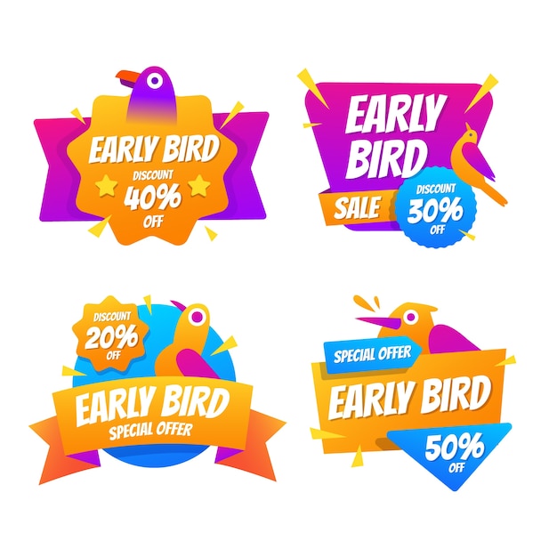Colección de etiquetas de aves anticipadas degradadas