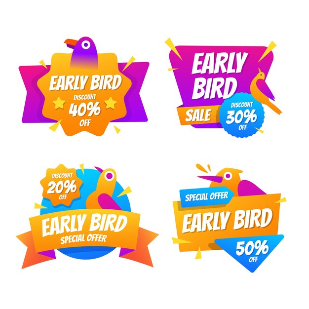 Colección de etiquetas de aves anticipadas degradadas