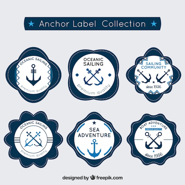 Colección de etiquetas azules oscuros de anclas