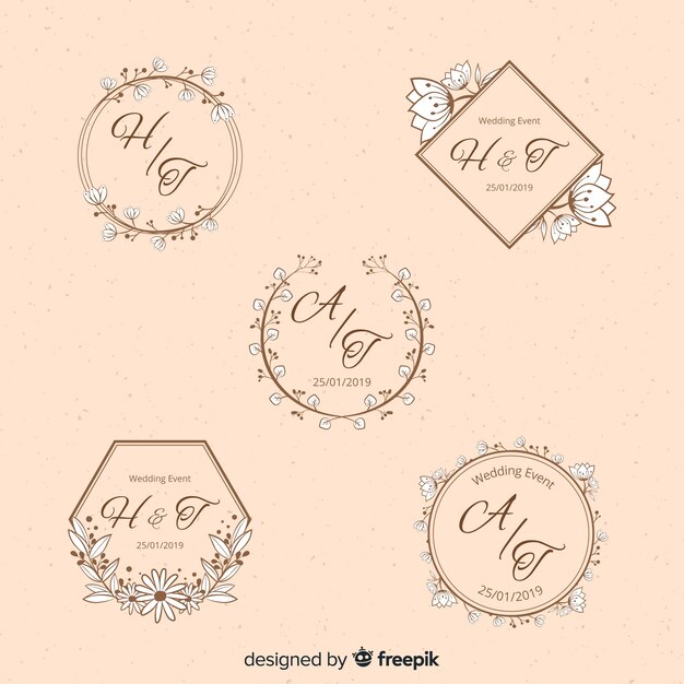 Colección de etiquetas de boda dibujados a mano