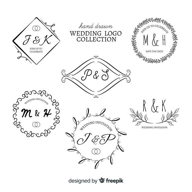 Colección de etiquetas de boda dibujados a mano