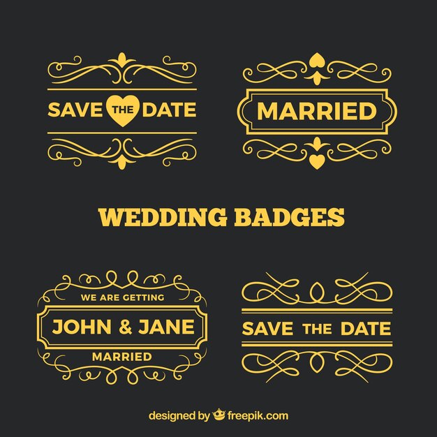 Colección de etiquetas de boda doradas