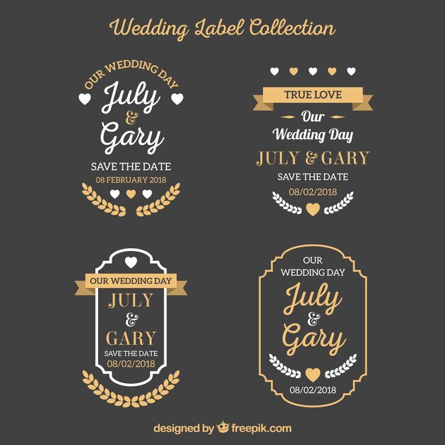 Colección de etiquetas de boda doradas