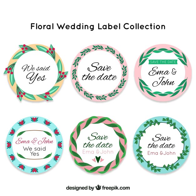 Colección de etiquetas de boda redondas