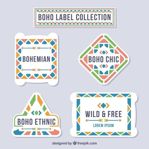 Colección de etiquetas boho con formas geométricas
