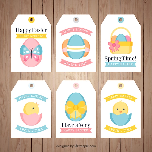 Vector gratuito colección de etiquetas bonitas de feliz pascua