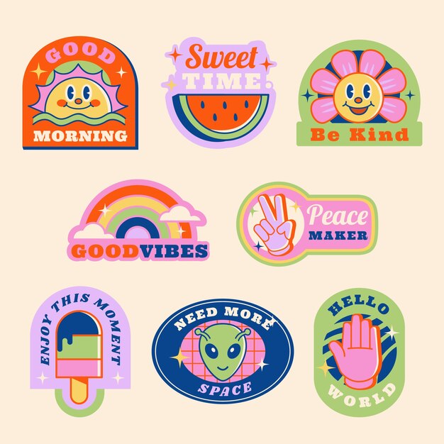 Colección de etiquetas de branding retro dibujadas a mano