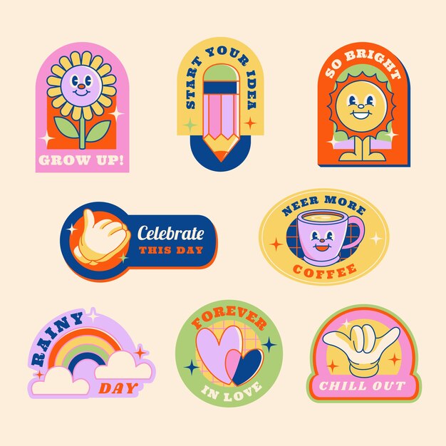 Colección de etiquetas de branding retro dibujadas a mano