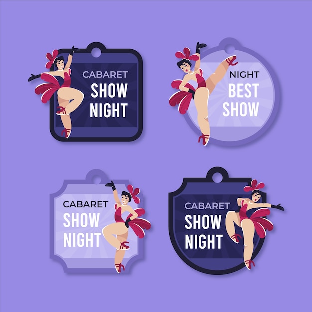 Vector gratuito colección de etiquetas de cabaret dibujadas a mano con bailarinas