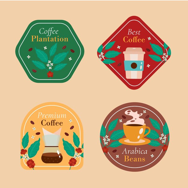 Colección de etiquetas de cafetales de diseño plano