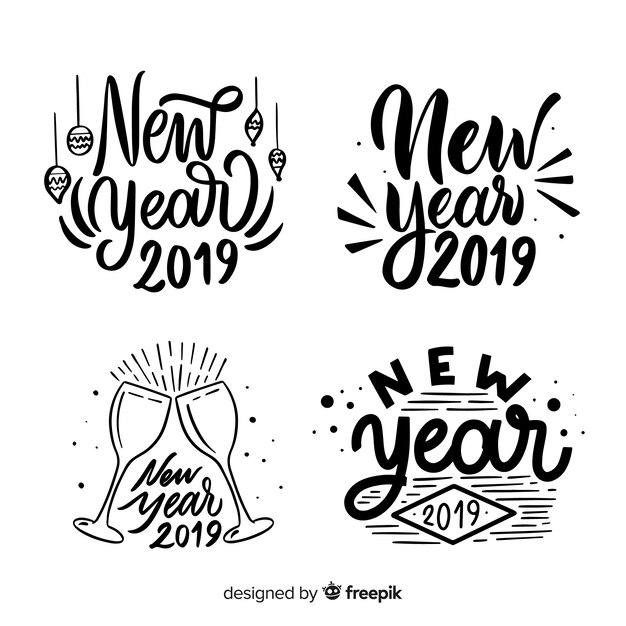Colección etiquetas caligráficas año nuevo