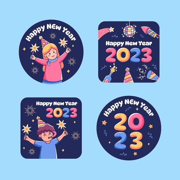 Vector gratuito colección de etiquetas de celebración de año nuevo