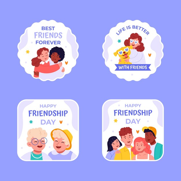 Colección de etiquetas para la celebración del día de la amistad.