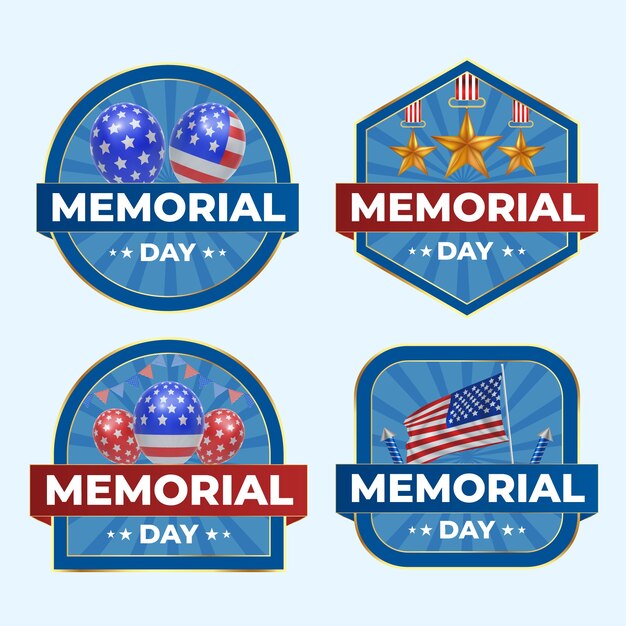 Colección de etiquetas para la celebración del día conmemorativo de estados unidos