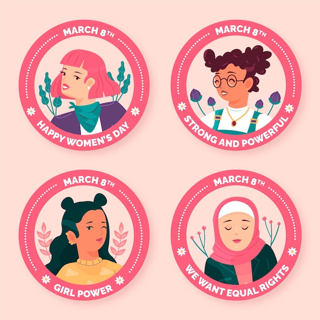 Vector gratuito colección de etiquetas para la celebración del día internacional de la mujer.