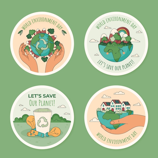 Vector gratuito colección de etiquetas para la celebración del día mundial del medio ambiente.