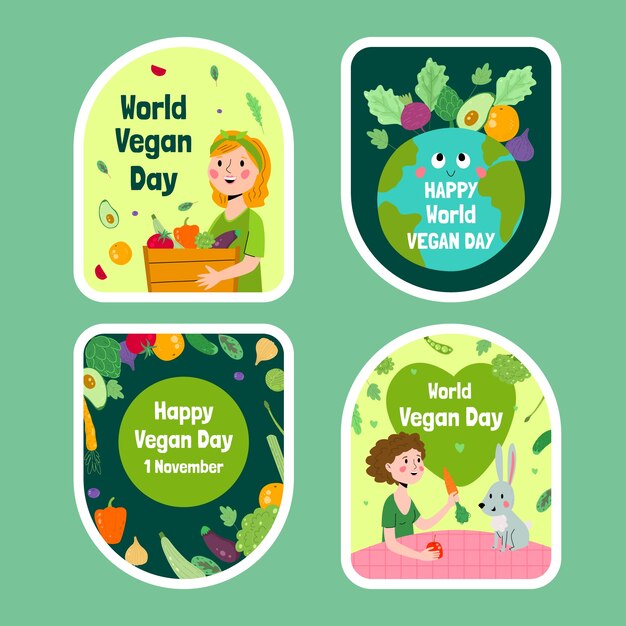 Vector gratuito colección de etiquetas para la celebración del día mundial vegano