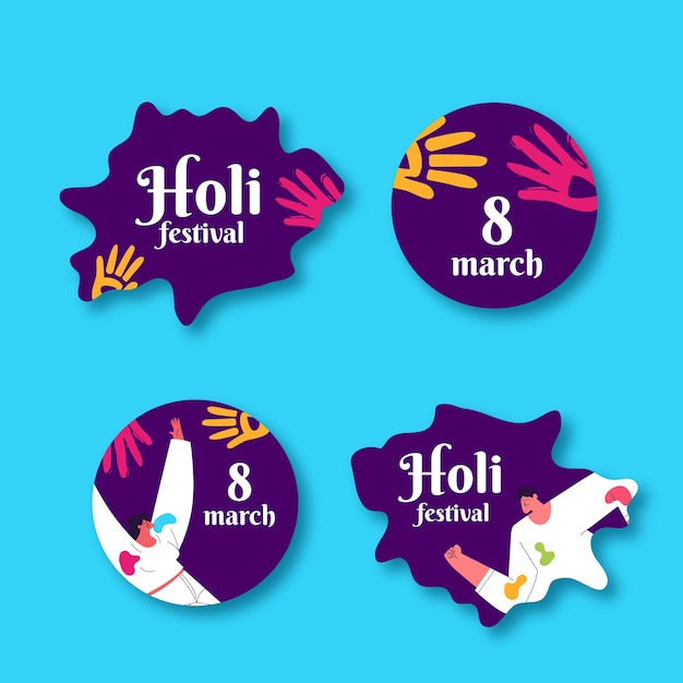 Vector gratuito colección de etiquetas para la celebración del festival holi
