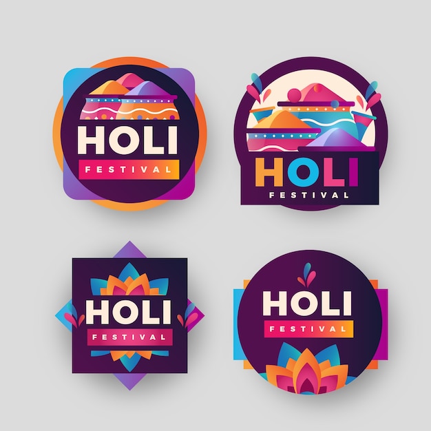 Vector gratuito colección de etiquetas para la celebración del festival holi