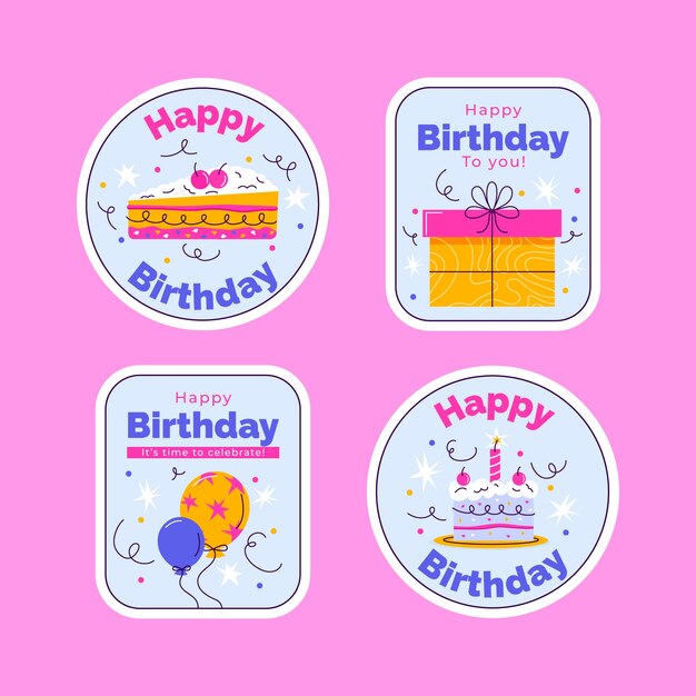 Colección de etiquetas para la celebración de fiestas de cumpleaños.