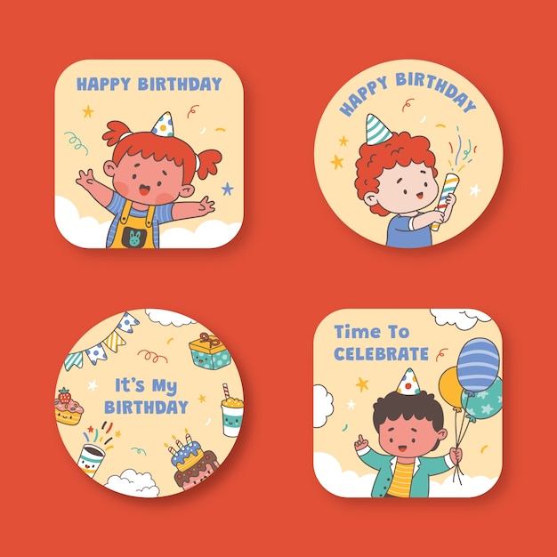 Vector gratuito colección de etiquetas para la celebración de fiestas de cumpleaños.