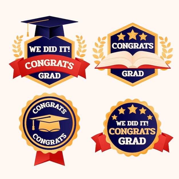 Vector gratuito colección de etiquetas para celebración de graduación.