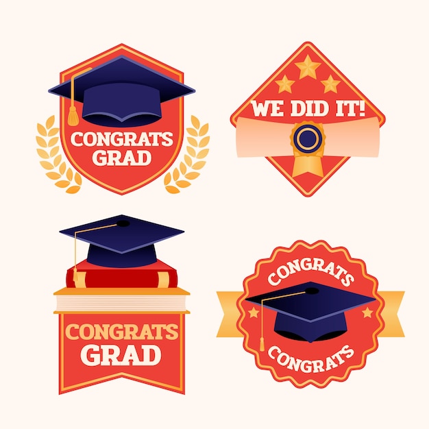 Vector gratuito colección de etiquetas para celebración de graduación.