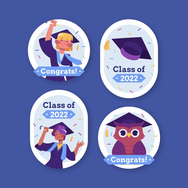 Colección de etiquetas para celebración de graduación.