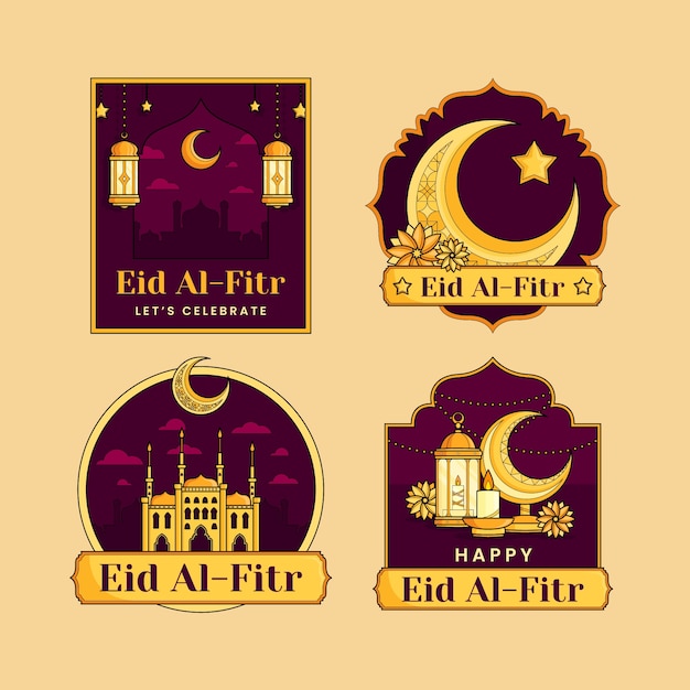 Vector gratuito colección de etiquetas para la celebración islámica de eid al-fitr