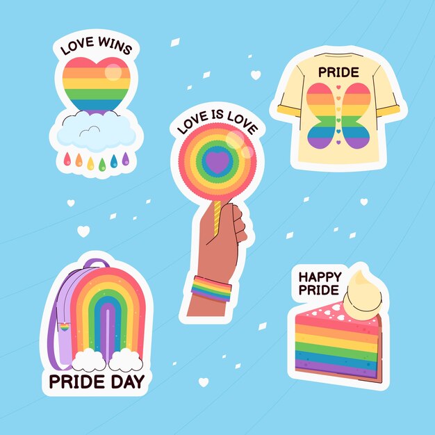 Colección de etiquetas para la celebración del mes del orgullo
