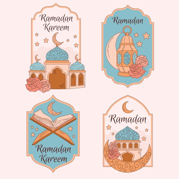 Vector gratuito colección de etiquetas para la celebración del ramadán islámico