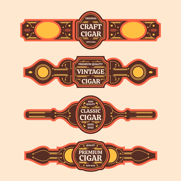 Vector gratuito colección de etiquetas de cigarros de diseño plano