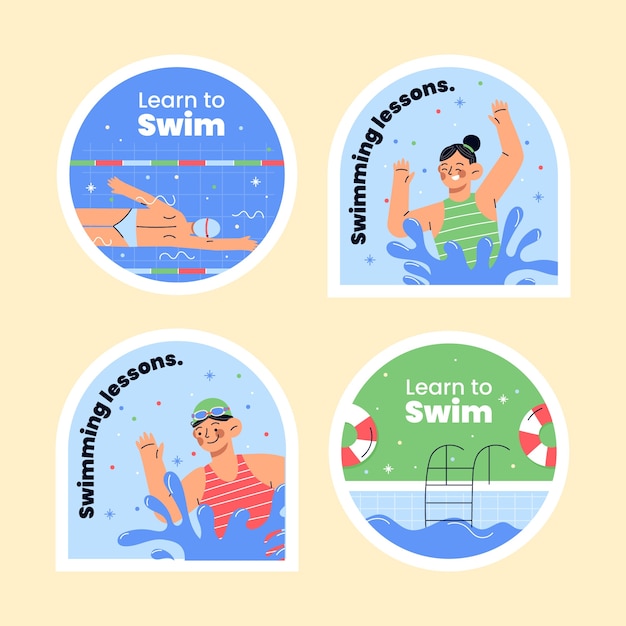 Vector gratuito colección de etiquetas para clases de natación.