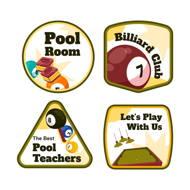 Vector gratuito colección de etiquetas para el club de billar y el juego de billar.