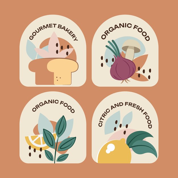 Colección de etiquetas de colores apagados dibujadas a mano