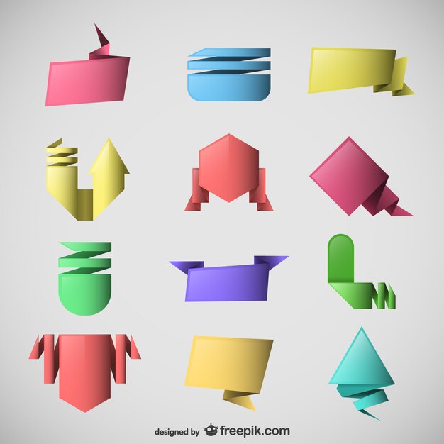 Colección de etiquetas de colores estilo origami