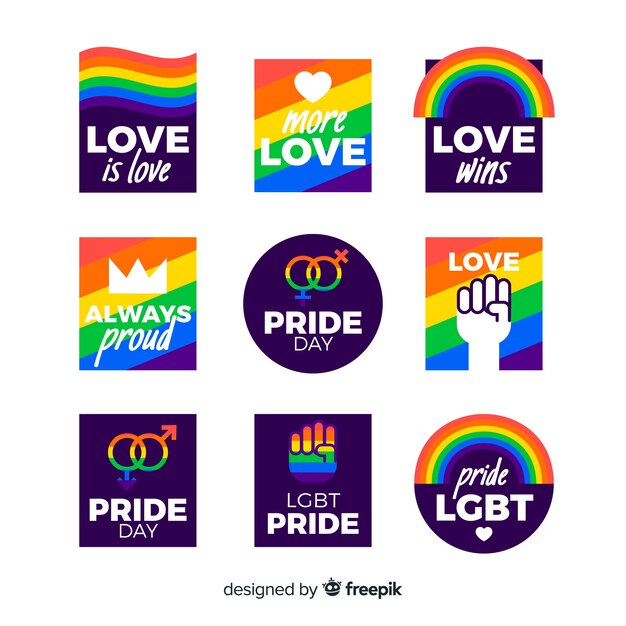 Colección de etiquetas coloridas del día del orgullo lgbt