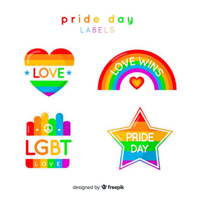 Colección de etiquetas coloridas del día del orgullo lgbt