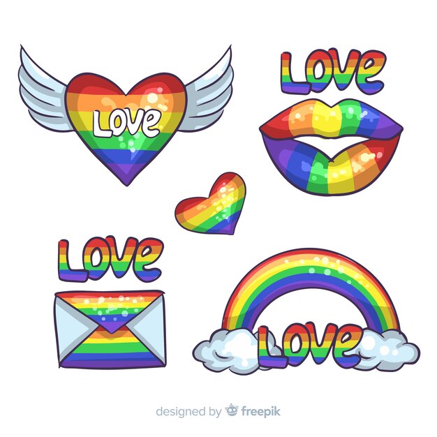 Colección de etiquetas coloridas del día del orgullo lgbt