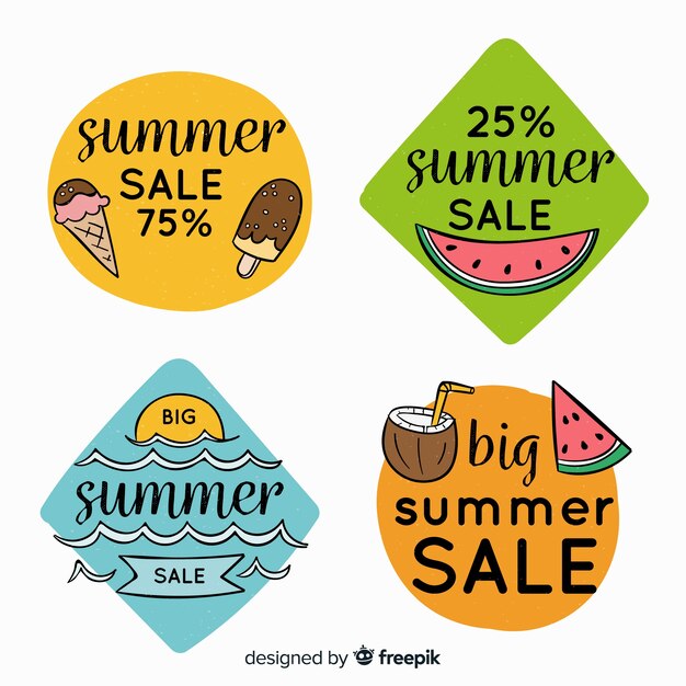 Colección de etiquetas coloridas de rebajas de verano