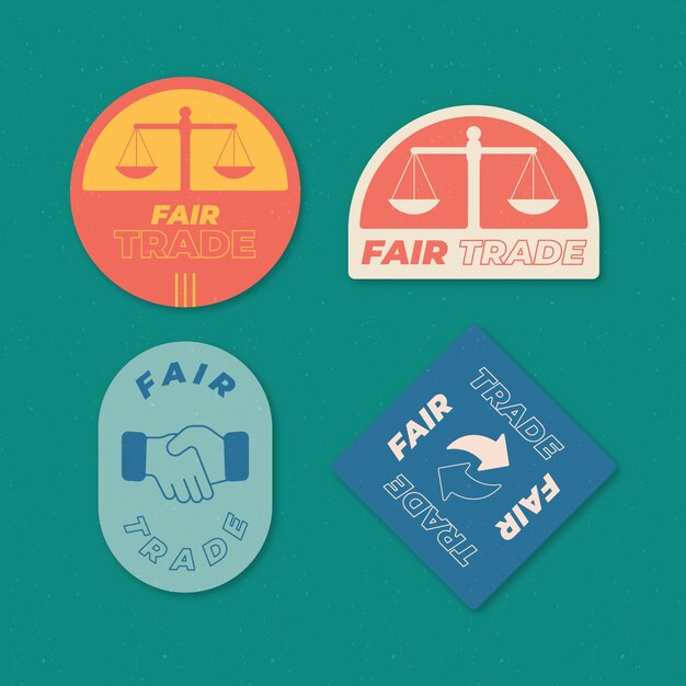 Colección de etiquetas de comercio justo en diseño plano
