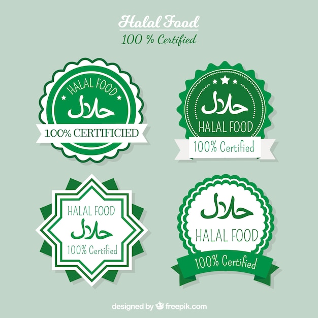 Colección de etiquetas de comida halal con diseño plano