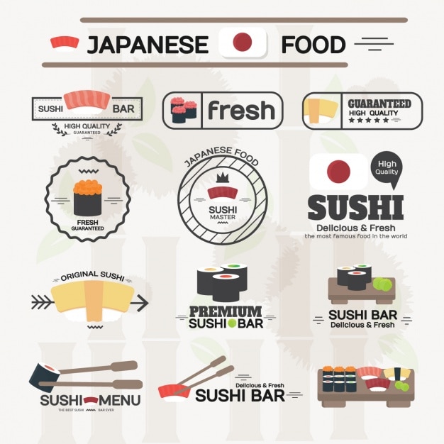 Colección de etiquetas de comida japonesa