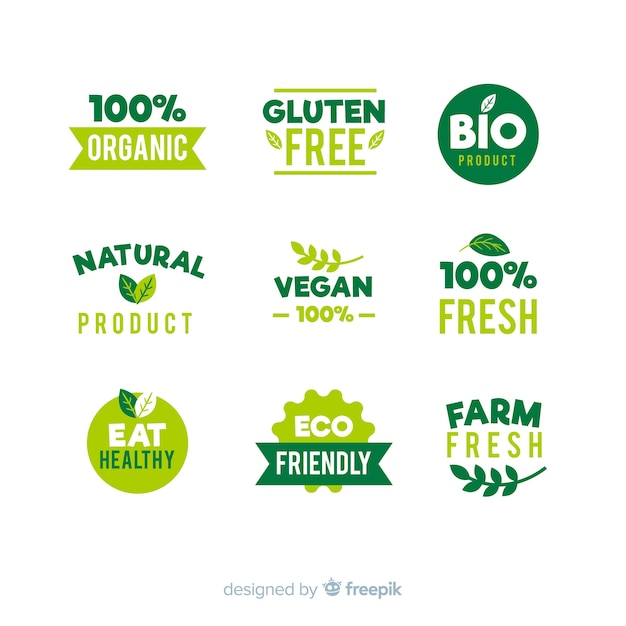 Vector gratuito colección etiquetas comida orgánica planas