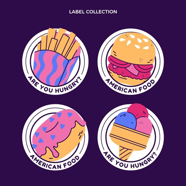 Colección de etiquetas de comida rápida en diseño plano
